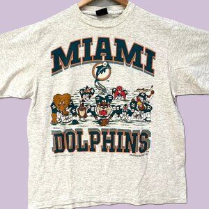 VTG Miami Dolphins Shirt , Gray Looney Tunes 1992 Football NFL 90s